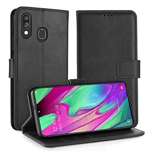 Simpeak Hülle Kompatibel mit Samsung Galaxy A40 [5,9 Zoll], Handyhülle Kompatibel für Samsung Galaxy A40 Leder Flipcase [Kartensteckplätze] [Stand Feature] [Magnetic Closure Snap] - Schwarz von Simpeak