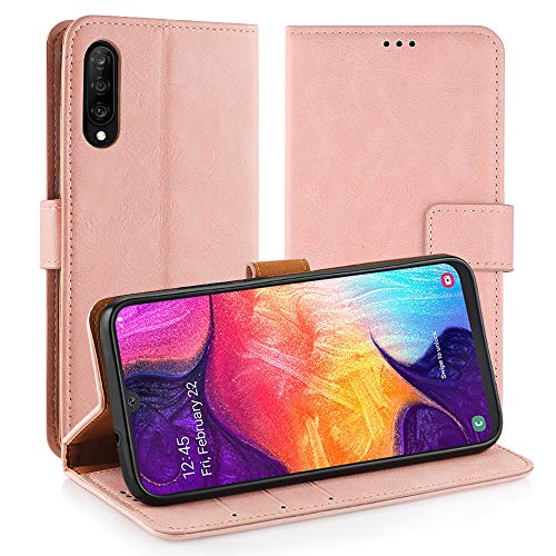 Simpeak Hülle Kompatibel mit Samsung Galaxy A50 [6,4 Zoll], Handyhülle Kompatibel für Samsung A50 Leder Flipcase [Kartensteckplätze] [Stand Feature] [Magnetic Closure Snap] - Pink von Simpeak