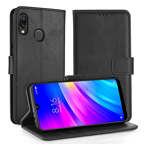 Simpeak Hülle Kompatibel mit Xiaomi Redmi 7 [6,26 Zoll], Handyhülle Kompatibel für Redmi 7 Leder Flipcase [Kartensteckplätze] [Stand Feature] [Magnetic Closure Snap] - Schwarz von Simpeak