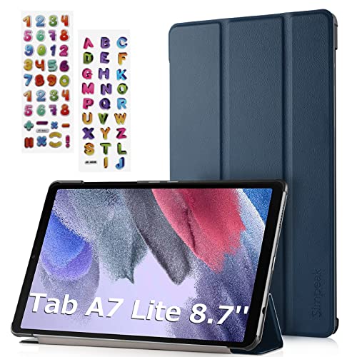 Simpeak Hülle kompatibel mit Samsung Galaxy Tab A7 Lite 8,7 Zoll 2021, Ultra Dünn Leder Schutzhülle mit Standfunktion, A7 Lite Tablet Schutz Zubehör mit Aufkleber, Blau von Simpeak