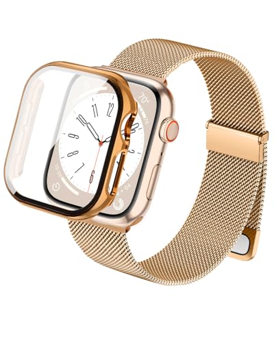 SimpleThings Kompatibel mit Milanaise Apple Watch Armband Serie 10 9 8 7 6 5 4 SE mit Hülle, Magnetische Metallschleife mit Schutzhülle für iWatch 46/45/44/42/41/40 mm von SimpleThings