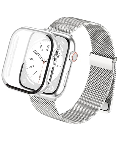 SimpleThings Kompatibel mit Milanaise Apple Watch Armband Serie 10 9 8 7 6 5 4 SE mit Hülle, Magnetische Metallschleife mit Schutzhülle für iWatch 46/45/44/42/41/40 mm von SimpleThings