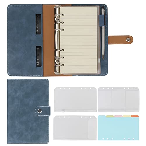 Simpolor Leder A6 Ring Binder Notizbuch, 6 Ring A6 Binder mit A6 Nachfüllpapier, Binder Taschen und Betreff Teiler Papierblatt, Reise Binder Journal Personal Planner mit Ring Binder, Blau von Simpolor