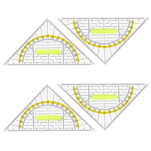 Geodreieck mit Griff, 4 Stk Zeichendreieck Winkelmesser,16cm Kunststoff Transparent Flexibel Geodreieck zum Kreise Zeichnen, Geeignet für Studenten Büro Designer Malerei von Simsky