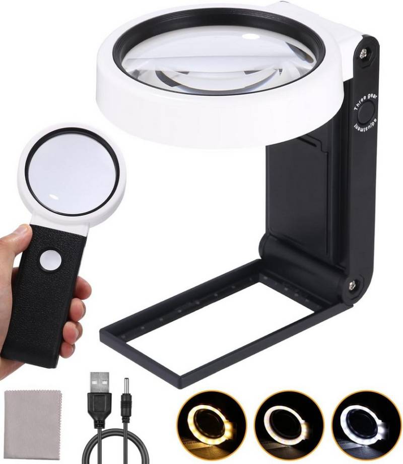 SinLaw Handlupe 25 x LED-Leuchtlupe, faltbare Leselupe mit 18 LED-Licht, 3 Modi, 1-tlg., Dimmbar von SinLaw