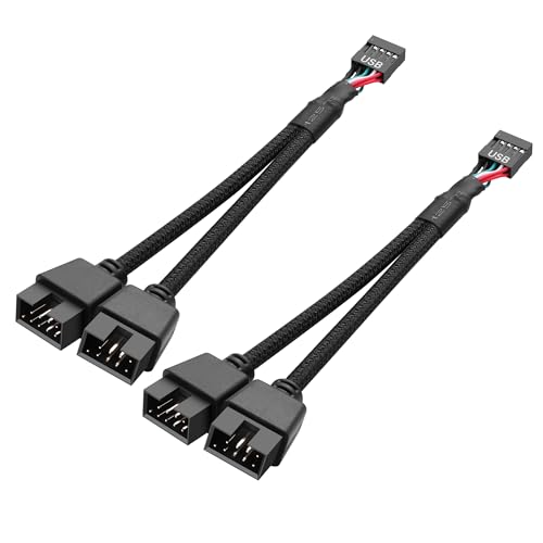SinLoon 2 Stück Motherboard USB 2.0 9Pin Header Splitter 9 Pin USB 2.0 Buchse auf Dual 9 Pin Stecker Verlängerungskabel Nylon geflochten (Schwarz) von SinLoon