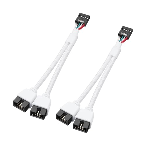 SinLoon 2 Stück Motherboard USB 2.0 9Pin Header Splitter 9 Pin USB 2.0 Buchse auf Dual 9 Pin Stecker Verlängerungskabel Nylon geflochten (Weiß) von SinLoon