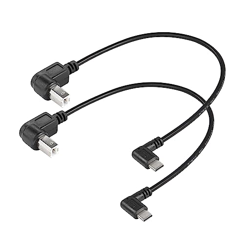 SinLoon 2er-Pack USB-C-Druckerkabel, rechtwinkliges USB-B-auf-Typ-C-Kabel, 11,8 Zoll USB-B-Stecker auf USB-C-Stecker für Drucker, MIDI-Controller, Scanner, DJ-Controller (UP+UP) von SinLoon