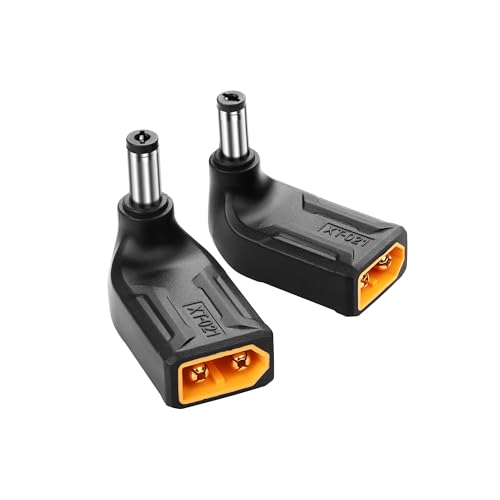 SinLoon 2er-Pack XT60 auf DC5521 Adapter 90 Grad XT60 Stecker auf DC 5,5 mm x 2,1 mm Stecker kabellos für TS100 Lötkolben, FPV-Monitor, Stromversorgung, Drohne (XT-021) von SinLoon