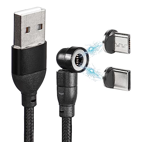 SinLoon 6,5 FT magnetisches Ladekabel, 540 Grad 5 Pins Typ C + Micro-USB-Anschluss, drehbares rundes USB 2.0 A auf magnetisches Typ C + Micro-Kabel mit LED-Anzeige für Laptop, Telefon von SinLoon