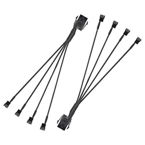 SinLoon 6-poliger PCIE-auf-3/4-poliger Lüfter, 2 Stück 6-poliger PCIE-Stecker auf 4 x 3-poliger 4-poliger PC-Gehäuselüfter-Konvertierungskabel für PC-Gehäuselüfter, 10 Zoll (1 to 4) von SinLoon