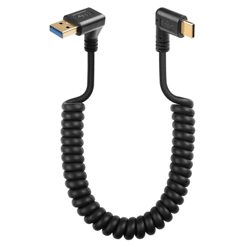 SinLoon 90-Grad-USB-Typ-C-Federkabel, 5 Gbit/s, einziehbares USB 3.0 auf USB-C-Ladekabel und Datenübertragung für Telefon, Tablet, andere USB-C-Geräte (nach unten) von SinLoon