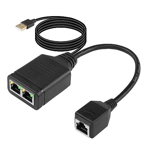 SinLoon Gigabit-Netzwerk-Splitter-Adapter, 1 Buchsen auf 2 Buchsen, Hochgeschwindigkeits-1000/100-Mbit/s-Ethernet-Switch mit USB-Stromanschluss für Computer, Hub, Switch, Router (1 Female to 2 Female) von SinLoon