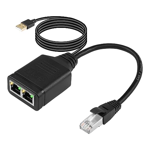 SinLoon Gigabit-Netzwerk-Splitter-Adapter, 1 Stecker auf 2 Buchsen, Hochgeschwindigkeits-1000/100-Mbit/s-Ethernet-Switch mit USB-Stromanschluss für Computer, Hub, Switch, Router (1 Male to 2 Female) von SinLoon