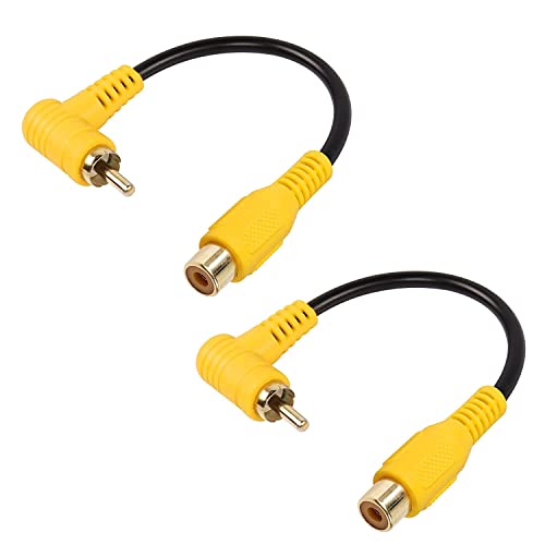 SinLoon Kurzes Cinch-Kabel, 2er-Pack 90-Grad-Cinch-Stecker auf Buchse, Stereo-Audiokabel, vergoldet, kompatibel mit Lautsprecher, AMP, Plattenspieler, Receiver(15 cm Male to Female) von SinLoon