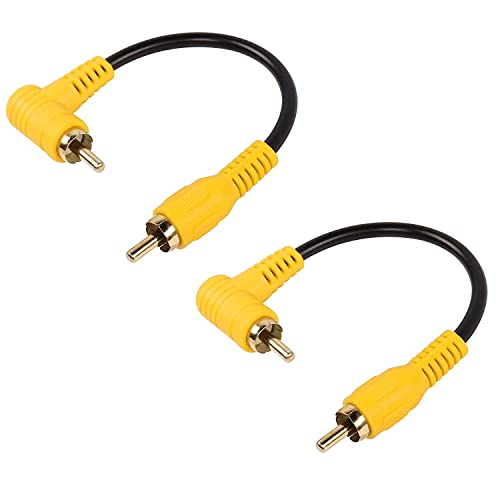 SinLoon Kurzes Cinch-Kabel, 2er-Pack 90-Grad-Cinch-Stecker auf Stecker, Stereo-Audiokabel, vergoldet, kompatibel mit Lautsprecher, AMP, Plattenspieler, Receiver, Heimkino(15 cm Male to Male) von SinLoon