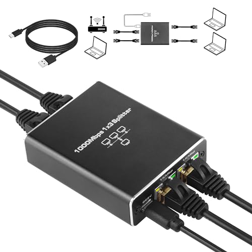 SinLoon LAN Splitter 1 bis 3, 1000/100 Mbit/s Ethernet-Switch, 3-Port-Gigabit-Netzwerk-Switch, Netzwerk-Splitter mit USB-Netzkabel, geeignet für Computer, Hubs, Switches, Router, ADSL usw. von SinLoon