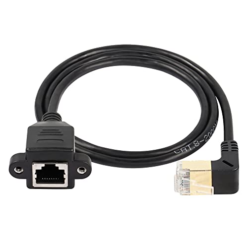 SinLoon RJ45 Cat8 Ethernet-Kabel, 90-Grad-Stecker auf Buchse, Hochgeschwindigkeits-Cat8-Netzwerkkabel, 40 Gbit/s 2000 MHz SFTP-Patchkabel für Router-Modem-Server mit Schrauben (down) von SinLoon
