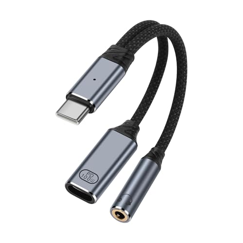 SinLoon USB-C-auf-3,5-mm-Klinkenstecker-Kopfhörer- und 100-W-PD-Schnellladeschnittstellenadapter, 2-in-1-USB-C-Zusatz-Audio-Ladeadapterkabel für USB-C-Geräte ohne 3,5-mm-Schnittstelle von SinLoon
