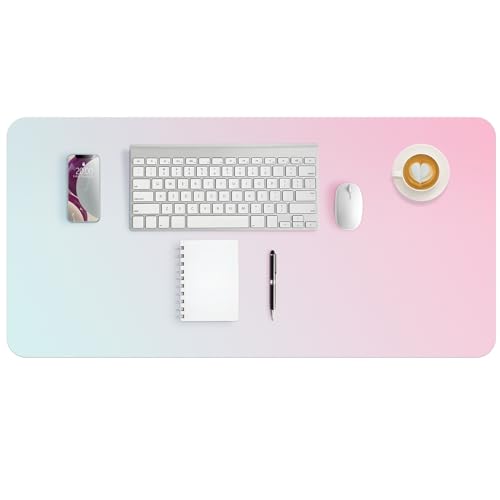 Schreibtischunterlage Leder |80X40cm| Mauspad Groß| Rutschfeste Schreibunterlage | Rutschfester Desk Mat| Runde Kanten Schreibtischmatte für Büro und Zuhause (rosa/grün) von Sinand