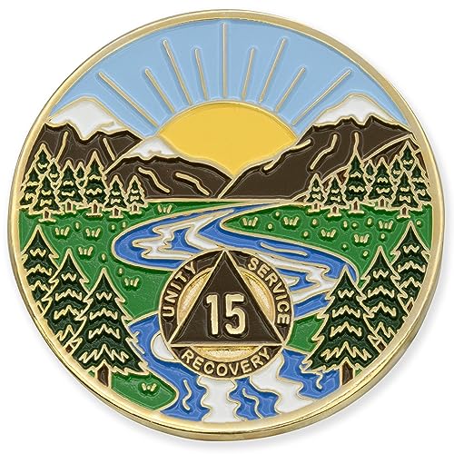 15 Year Sobriety Mint Winding River Gold Plated AA Recovery Medallion/Chip/Token von Sincelo