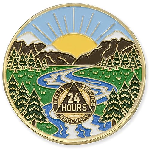24 Hours Sobriety Mint Winding River Gold Plated AA Recovery Medallion/Chip/Token - One Day at a Time von Sincelo