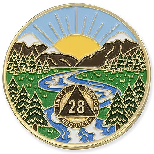 28 Year Sobriety Mint Winding River Gold Plated AA Recovery Medallion/Chip/Token von Sincelo