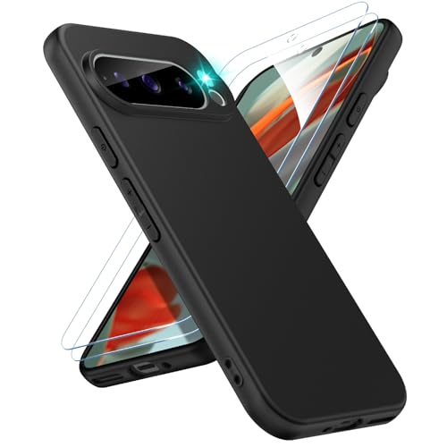 SineOrdo Google Pixel 9 Pro Hülle mit 2 Stück Panzer Schutz Glas, Handyhülle für Google Pixel 9 Pro Schutzhülle Dünn Weiches Silikon Sturzfest Schutzfolie Case - Schwarz von SineOrdo