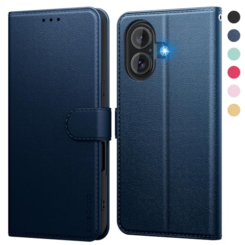 SineOrdo Handyhülle iPhone 16 Hülle,Leder Klapphülle iPhone 16 Flip Case [Kartenfach] [Ständer] Wallet Schutzhülle Klappbar Tasche - Blau von SineOrdo