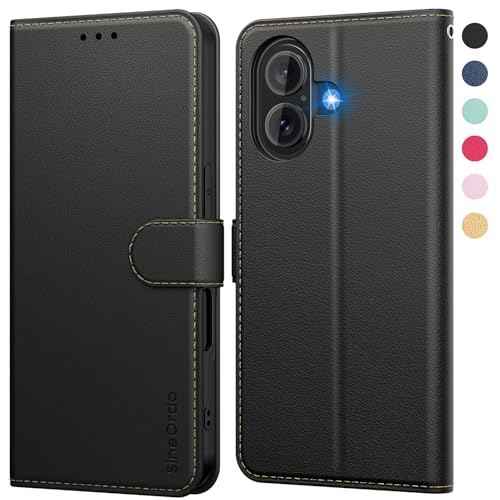 SineOrdo Handyhülle iPhone 16 Hülle,Leder Klapphülle iPhone 16 Flip Case [Kartenfach] [Ständer] Wallet Schutzhülle Klappbar Tasche - Schwarz von SineOrdo