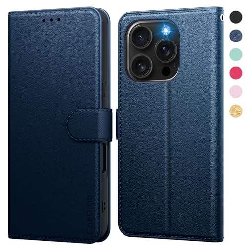 SineOrdo Handyhülle iPhone 16 Pro Hülle,Leder Klapphülle iPhone 16 Pro Flip Case [Kartenfach] [Ständer] Wallet Schutzhülle Klappbar Tasche - Blau von SineOrdo