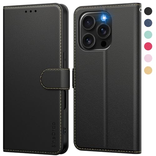 SineOrdo Handyhülle iPhone 16 Pro Hülle,Leder Klapphülle iPhone 16 Pro Flip Case [Kartenfach] [Ständer] Wallet Schutzhülle Klappbar Tasche - Schwarz von SineOrdo