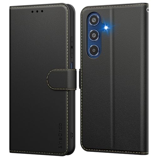 SineOrdo Handyhülle Samsung Galaxy M35 5G Hülle,Leder Klapphülle Samsung Galaxy M35 5G Flip Case [Kartenfach] [Ständer] Wallet Schutzhülle Klappbar Tasche - Schwarz von SineOrdo