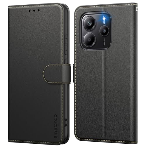 SineOrdo Handyhülle Xiaomi Redmi Note 14 4G Hülle,Leder Klapphülle Xiaomi Redmi Note 14 4G Flip Case [Kartenfach] [Ständer] Wallet Schutzhülle Klappbar Tasche - Schwarz von SineOrdo