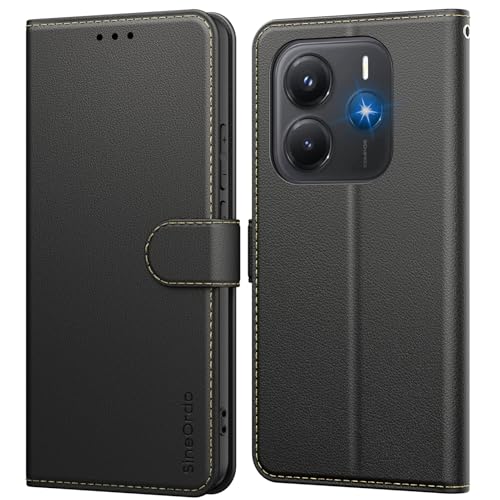 SineOrdo Handyhülle Xiaomi Redmi Note 14 5G Hülle,Leder Klapphülle Xiaomi Redmi Note 14 5G Flip Case [Kartenfach] [Ständer] Wallet Schutzhülle Klappbar Tasche - Schwarz von SineOrdo