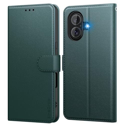 SineOrdo Handyhülle iPhone 16 Hülle,Leder Klapphülle iPhone 16 Flip Case [Kartenfach] [Ständer] Wallet Schutzhülle Klappbar Tasche - Tiefgrün von SineOrdo