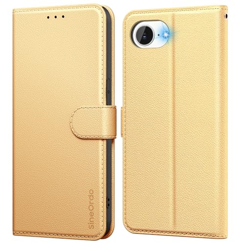 SineOrdo Handyhülle iPhone 16e Hülle,Leder Klapphülle iPhone 16e Flip Case [Kartenfach] [Ständer] Wallet Schutzhülle Klappbar Tasche - Gold von SineOrdo