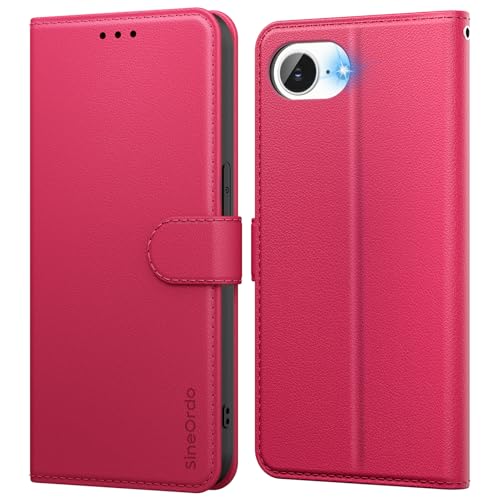 SineOrdo Handyhülle iPhone 16e Hülle,Leder Klapphülle iPhone 16e Flip Case [Kartenfach] [Ständer] Wallet Schutzhülle Klappbar Tasche - Magenta von SineOrdo