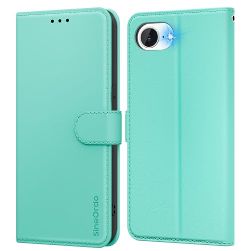 SineOrdo Handyhülle iPhone 16e Hülle,Leder Klapphülle iPhone 16e Flip Case [Kartenfach] [Ständer] Wallet Schutzhülle Klappbar Tasche - Minzgrün von SineOrdo