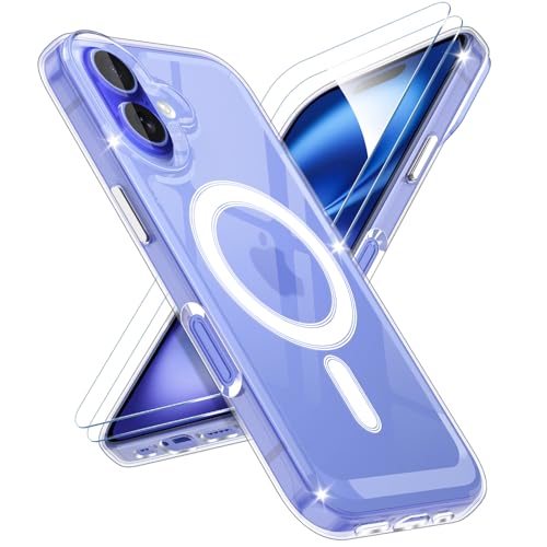 SineOrdo Magnetisch Handyhülle für iPhone 16 Hülle mit 2 Stück Schutzfolie [Kompatibel mit Magsafe], Anti-Gelb Stoßfest 360 Grad Schutzhülle iPhone 16 Case Klar Silikon - Durchsichtig von SineOrdo