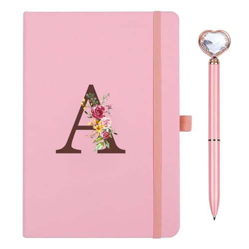 Personalisiertes A5 Notizbuch mit Initialen, PU Leder Journal mit Stift, Tagebuch für Erwachsene Schule Freundin Schwestern Mädchen Frauen Kollegen Geburtstag Abschluss Geschenk Muttertagsgeschenk(A) von Sinekong