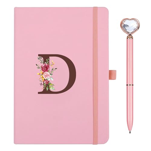 Personalisiertes A5 Notizbuch mit Initialen, PU Leder Journal mit Stift, Tagebuch für Erwachsene Schule Freundin Schwestern Mädchen Frauen Kollegen Geburtstag Abschluss Geschenk Muttertagsgeschenk(D) von Sinekong