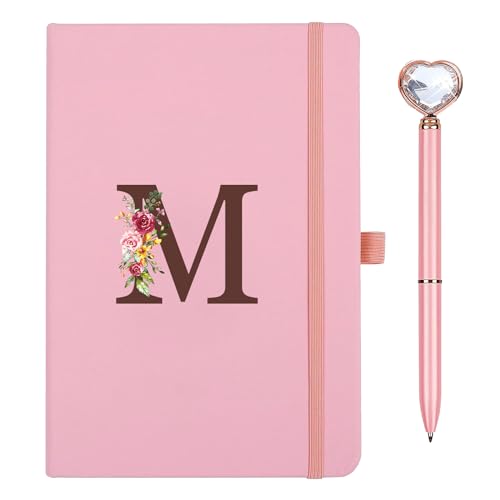 Personalisiertes A5 Notizbuch mit Initialen, PU Leder Journal mit Stift, Tagebuch für Erwachsene Schule Freundin Schwestern Mädchen Kinder Frauen Geburtstag Abschluss Geschenk Muttertagsgeschenk(M) von Sinekong