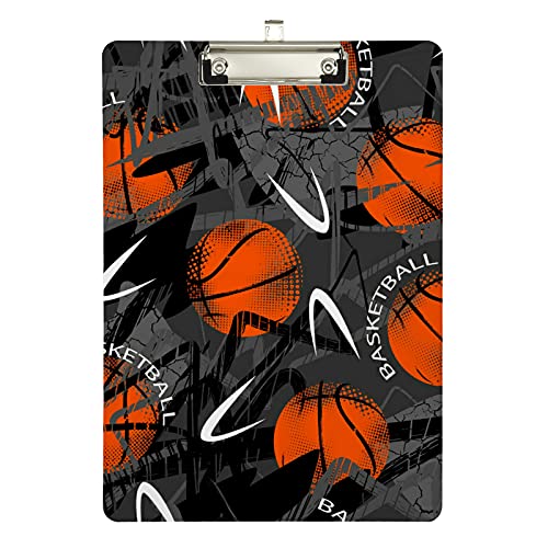 Basketball-Klemmbrett aus Kunststoff, 22,9 x 31,8 cm, Acryl-Klemmbretter mit niedrigem Profil, A4, Buchstabengröße, robustes Brett für Büro, Klassenzimmer, Lehrer, Damen, Mann und Kind von Sinestour