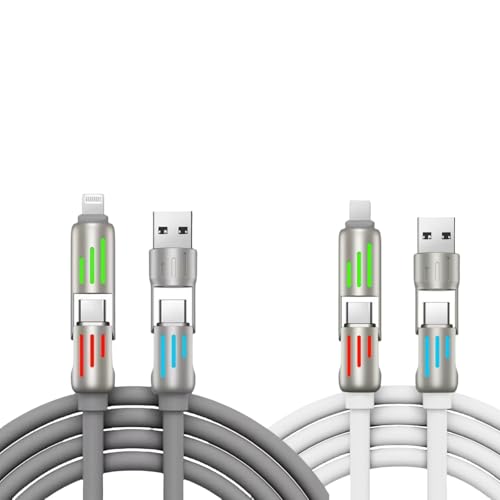 4-in-1-Multi-Ladekabel, Mu/Lti USB Cha/Rger Cab/le, Mu/Lti Handy-Ladegerät, Multi/i-Ladekabel, 4-in-1-Schnellladung, Ladekabel für mehrere Geräte, Da/Ta-Übertragung (weiß und grau), 2 Stück von SingHao
