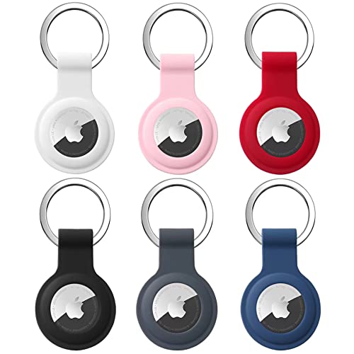 6 Stück Anhänger für Apple AirTag Schlüsselanhänger, Airtags Hülle Silikon Case Cover Ganzkörper Kratzfest Schutzhülle für Air Tag mit Key Ring von Singgreat