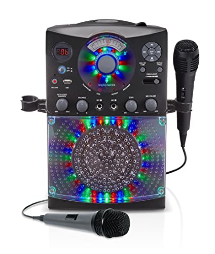 Karaoke System with Bluetooth Connection - Singing Machine SML385U in Black for Europe - LED Light Effects, Microphone, USB, RCA outputs, Echo and Balance Control and AUX Input. von Singing Machine