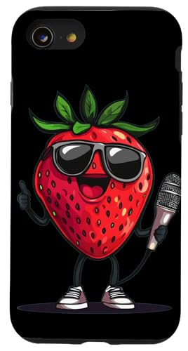Erdbeere mit Sonnenbrille und Mikrofon für Karaoke Jungen & Mädchen Hülle für iPhone SE (2020) / 7 / 8 von Singing Strawberry