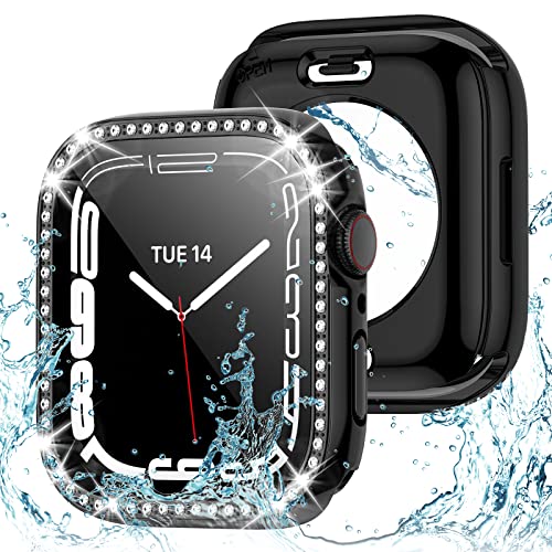 2-in-1 Bling wasserdichte Hülle für Apple Watch Serie 8 7 41 mm, 360 Schutz PC Abdeckung vorne und hinten Stoßstange mit gehärtetem Glas Displayschutzfolie, Crystal Diamond iWatch Hüllen für Frauen, von Singiuzoo