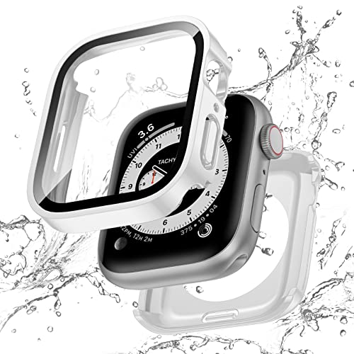 Singiuzoo 2-in-1 wasserdichte Hülle für Apple Watch Serie SE 6 5 4 44 mm, gerade Kante, PC vorne und hinten Stoßstange mit gehärtetem Glas Displayschutzfolie 360 Schutzhülle für iWatch (44 mm, Weiß) von Singiuzoo